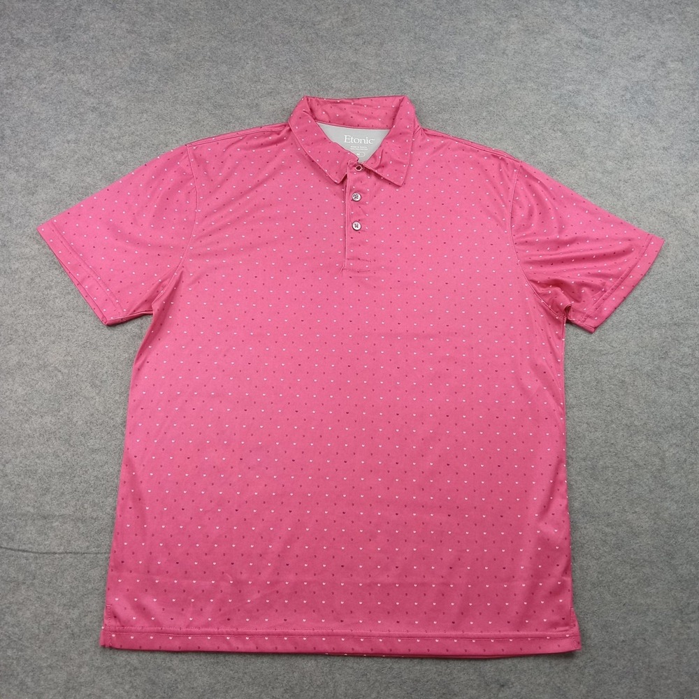 Etonic Polo Shirt Mens Medium Pink Polka Dot Golf Performance Polyester Top